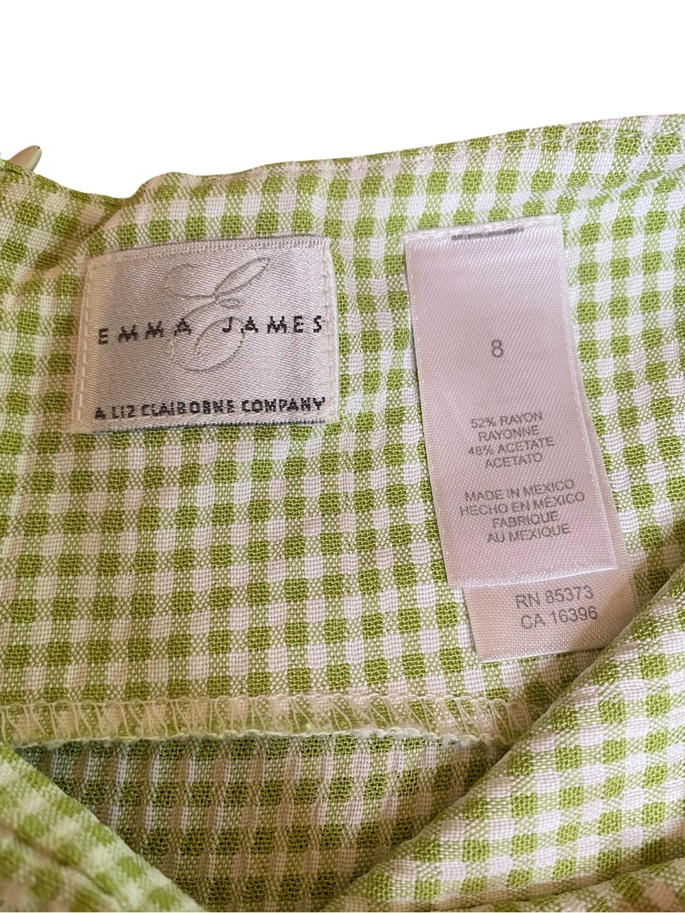 Emma James Liz Claiborne Gingham Dress Women’s 8 Cottagecore Spring Summer Green - Picture 5 of 6